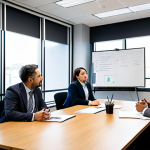 A diverse group of adult professionals in modest business attire and professional dress, actively engaged in a collaborative brainstorming session around a large, modern conference table. They are sharing ideas, listening attentively, and making notes, with a whiteboard showing conceptual diagrams in the background. The atmosphere is open, respectful, and dynamic. The setting is a bright, contemporary public administration office meeting room with large windows. High-resolution, professional photography, soft natural lighting, vibrant colors, clear focus. Safe for work, appropriate content, fully clothed, professional, perfect anatomy, correct proportions, natural pose, well-formed hands, proper finger count, natural body proportions.