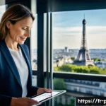 Home 21 공공정책 전문가의 경력 전환 사례 - A professional French woman in her early 40s, dressed in smart business attire, confidently presenti...